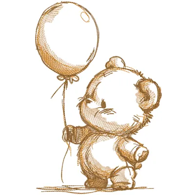 Bear with balloon brown sketch embroidery design