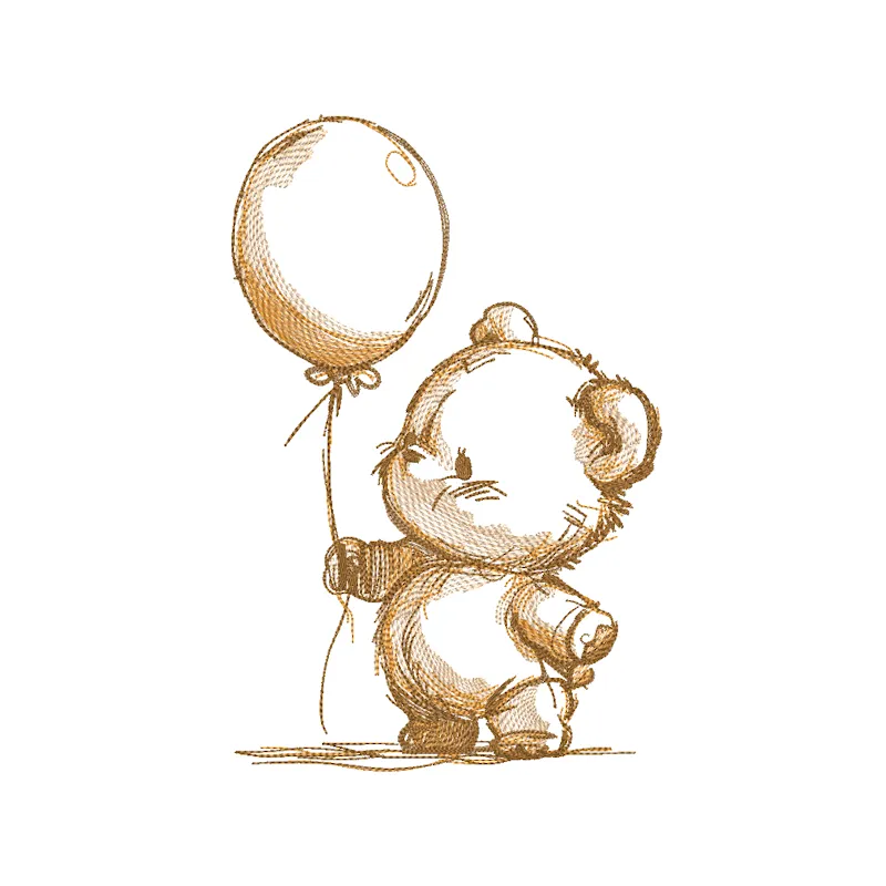 Bear with balloon brown sketch embroidery design