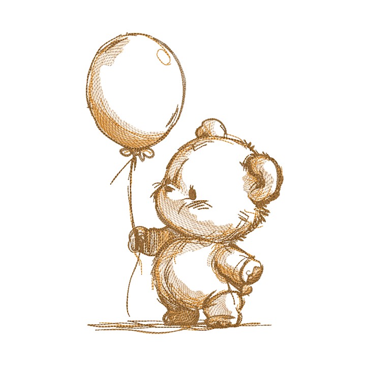 Bear with balloon brown sketch embroidery design - Embroidery Design