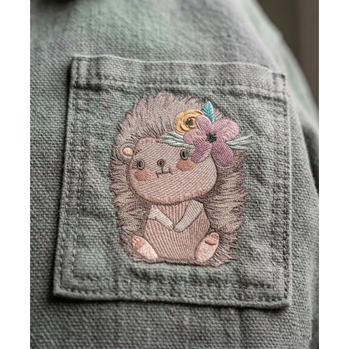 Funny Hedgehog with Flower Wreath Embroidery Design