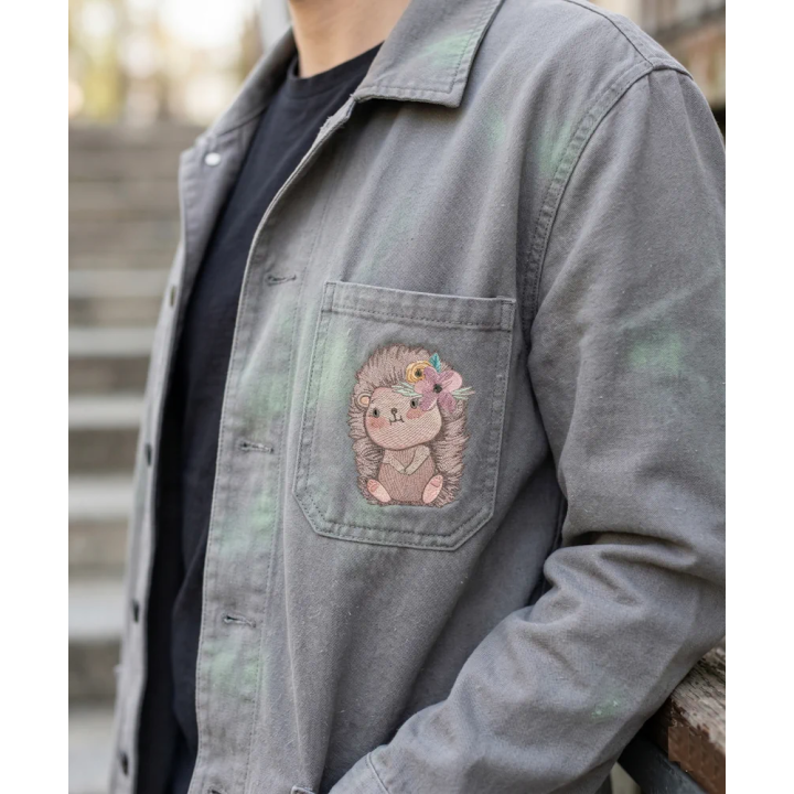 Funny Hedgehog with Flower Wreath Embroidery Design