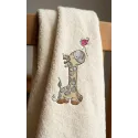 Whimsical Giraffe Looks at Bird Embroidery Design