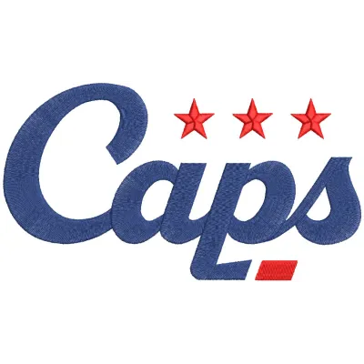 Washington caps logo embroidery design featuring the iconic team logo in vibrant colors on a textured fabric background.
