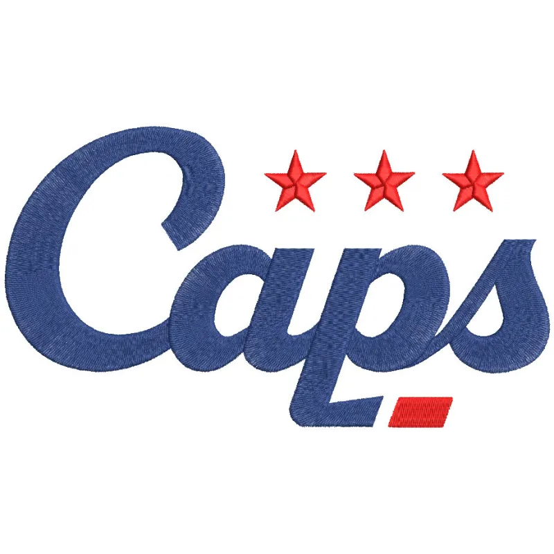 Washington caps logo embroidery design featuring the iconic team logo in vibrant colors on a textured fabric background.