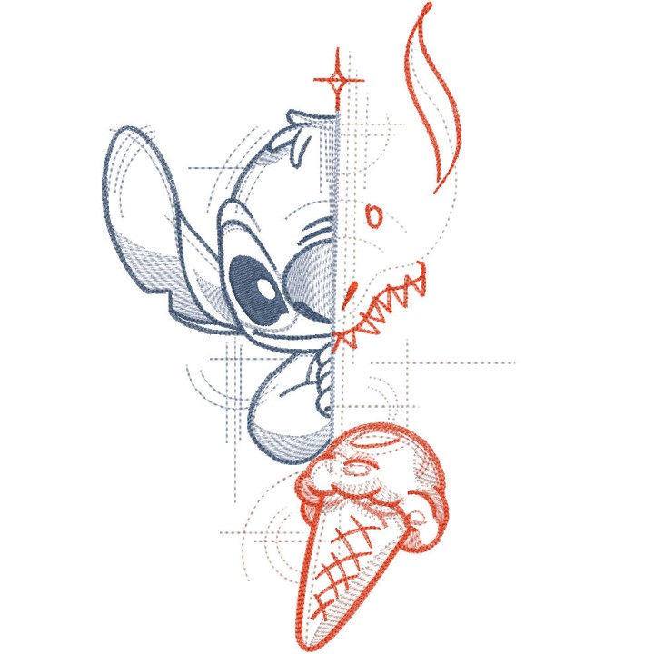 Stitch love ice cream embroidery design