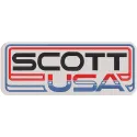 Scott USA embroidery design showcasing intricate stitching on a fabric patch for automotive and motorcycle enthusiasts.