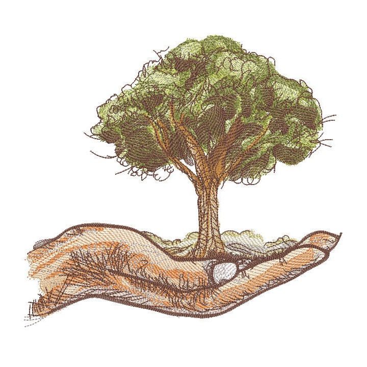 Tree on the palm embroidery design - Embroidery Design