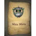 Owl in glasses embroidery design preview showing stitched details