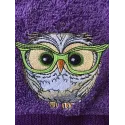 Owl wearing glasses embroidery design preview showing stitched details