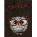 Owl in glasses embroidery design preview showing stitched details on fabric