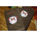 Owl wearing glasses embroidery design preview, featuring detailed stitching pattern for embroidery machines