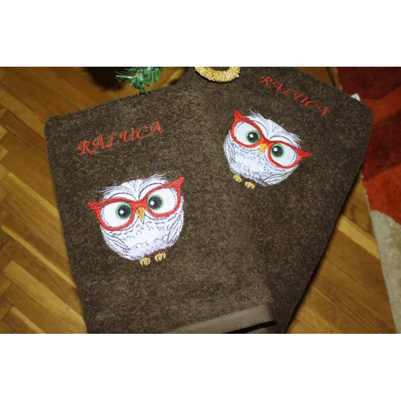 Owl wearing glasses embroidery design preview, featuring detailed stitching pattern for embroidery machines