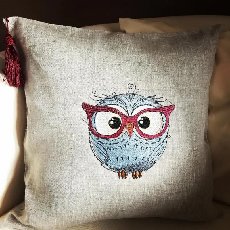 Owl in glasses embroidery design preview showing detailed stitching pattern
