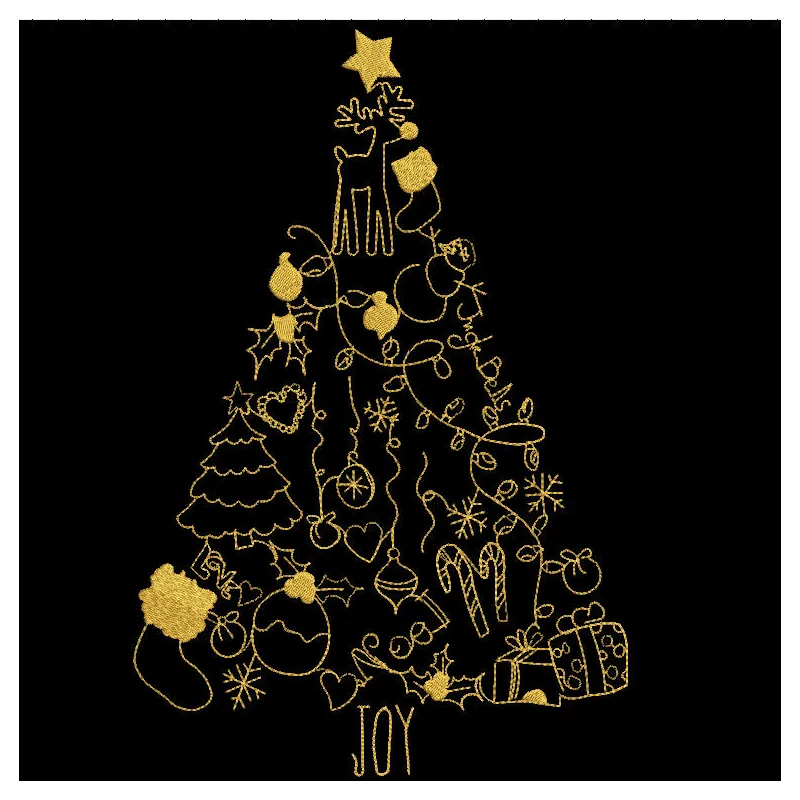 Christmas Funny Tree embroidery design featuring a whimsical tree with playful ornaments and a bright star on top.