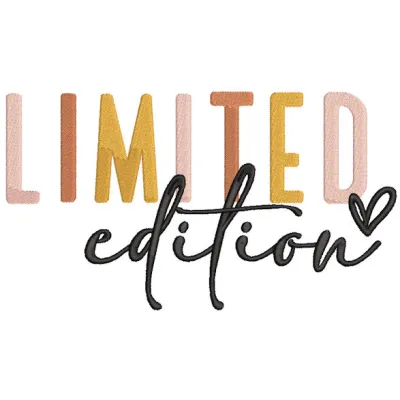 Limited edition embroidery design featuring an elegant quote in colorful thread on a textured fabric background.