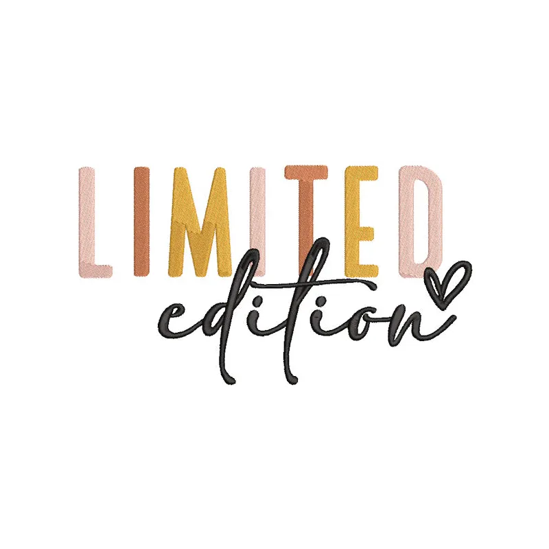 Limited edition embroidery design featuring an elegant quote in colorful thread on a textured fabric background.