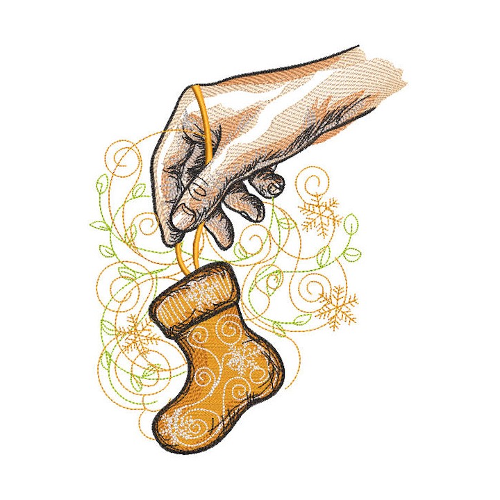 Hand holding a small Christmas Stocking embroidery design - Embroidery Design