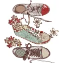 Gumshoes embroidery design featuring playful sneakers, perfect for spring-themed projects like tote bags or t-shirts