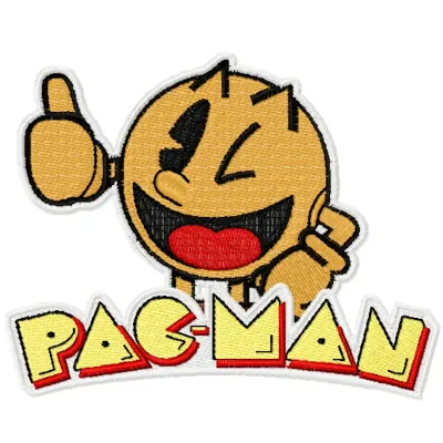 Pac-Man embroidery design featuring the iconic character, perfect for stitching on t-shirts or tote bags