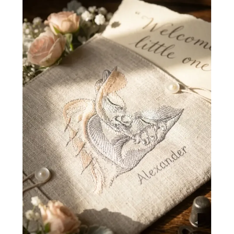 Sleeping Angel Sketch Embroidery - Peaceful Baby Design