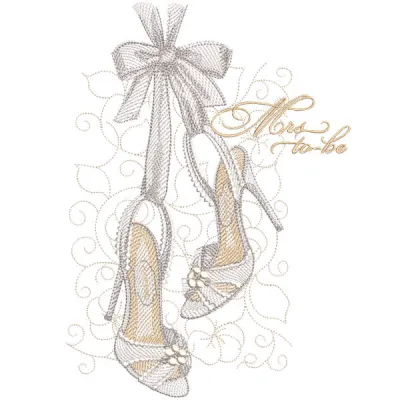 Elegant 'My Wedding Stilettos' embroidery design featuring intricate stitching perfect for Valentine's Day.