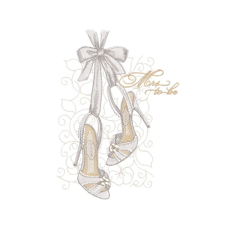 Elegant 'My Wedding Stilettos' embroidery design featuring intricate stitching perfect for Valentine's Day.