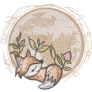 Sleeping little fox under the moon embroidery design - Embroidery Design