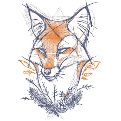 Detailed fox forest sketch embroidery design featuring intricate patterns and vibrant colors.