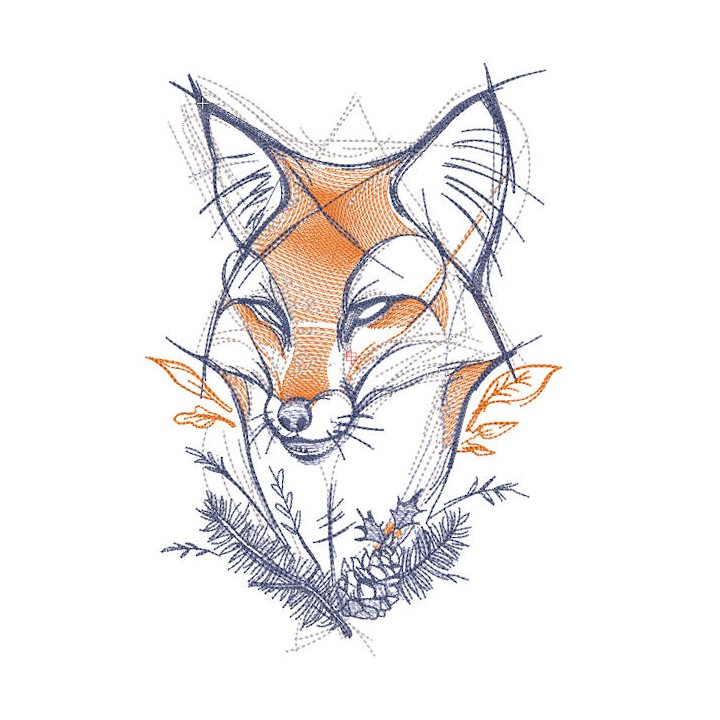 Fox forest sketch embroidery design - Embroidery Design