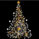 Dandelion Christmas tree embroidery design featuring intricate stitched dandelions on a festive tree shape.