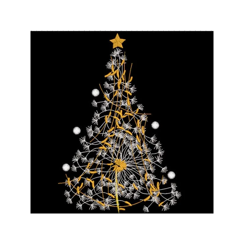 Dandelion Christmas tree embroidery design featuring intricate stitched dandelions on a festive tree shape.