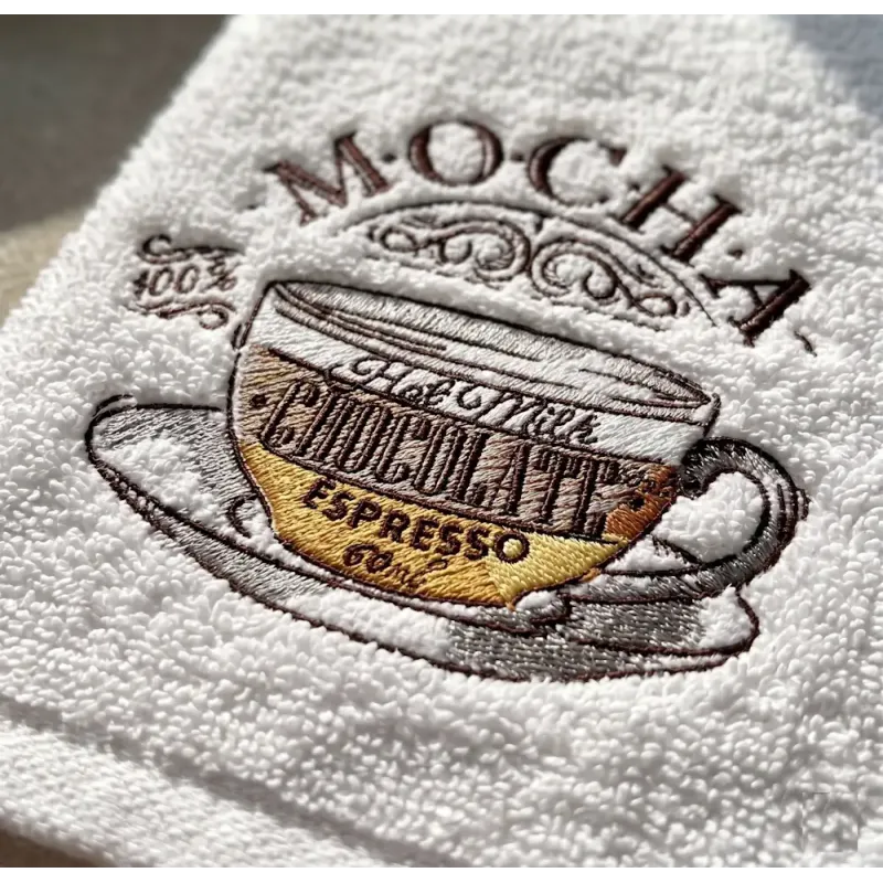 Cup of mocha embroidery design with detailed stitching pattern for coffee lovers