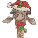 Christmas giraffe with bell embroidery design featuring a festive, colorful giraffe adorned with decorative bells.