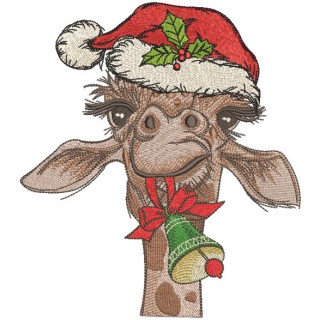 Christmas giraffe with bell embroidery design - Embroidery Design