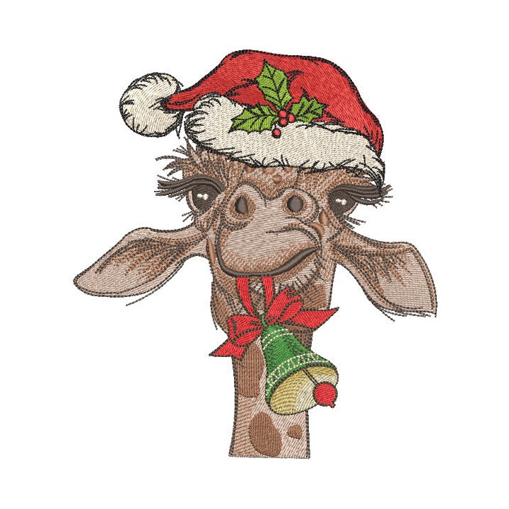 Christmas giraffe with bell embroidery design - Embroidery Design