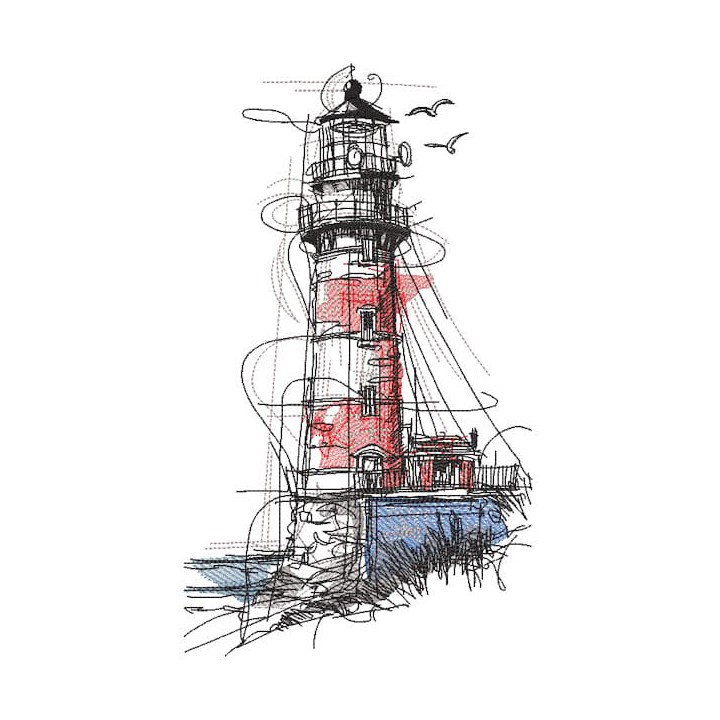 Lighthouse sketch art embroidery design - Embroidery Design