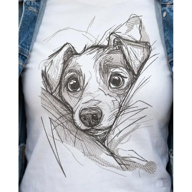Puppy in the bosom embroidery design with adorable dog motif ready to stitch