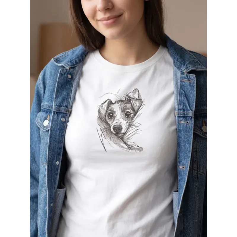 Puppy in the bosom embroidery design preview showing cute dog stitching pattern