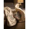 Mr & Mrs embroidery design stitched on white fabric showing romantic lettering pattern