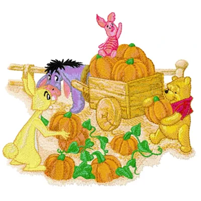 Winnie Pooh and friends embroidery design featuring Tigger, Eeyore, Piglet, and Heffalump for creative projects
