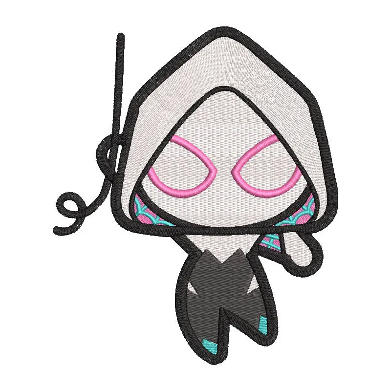 Spider-Gwen comics embroidery design featuring vibrant colors and iconic superhero elements.