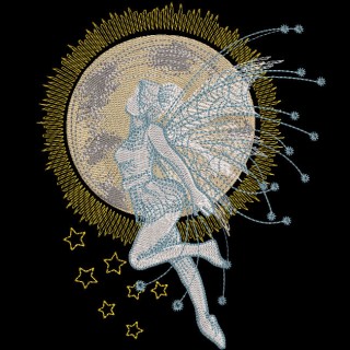 Fairy Floating in the Night Sky embroidery design - Embroidery Design
