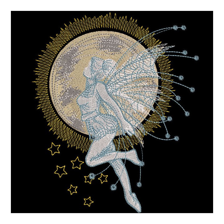 Fairy Floating in the Night Sky embroidery design - Embroidery Design