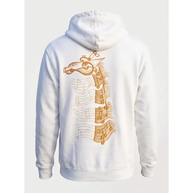 Music giraffe embroidery design preview showing a playful giraffe with musical notes