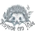 Hedgehog anyone can hide embroidery design featuring a cute hedgehog nestled among leaves.