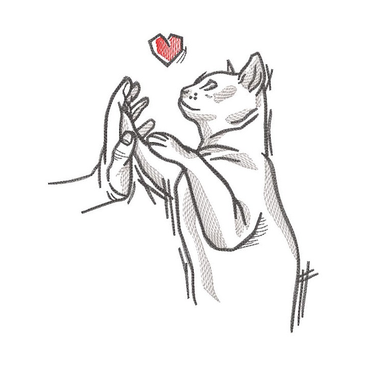 Friendship between cat and human embroidery design - Embroidery Design