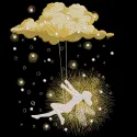 Fairy swing on a cloud embroidery design featuring a delicate fairy suspended above a fluffy white cloud.