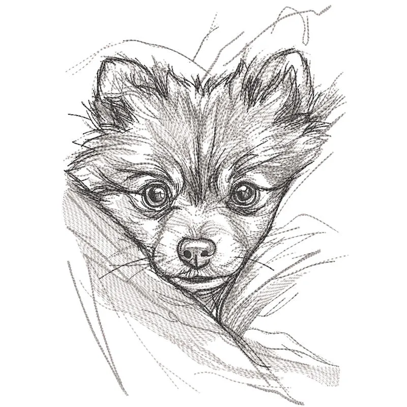 Pomeranian from behind the bosom embroidery design