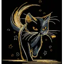 Golden kitten going to the night embroidery design
