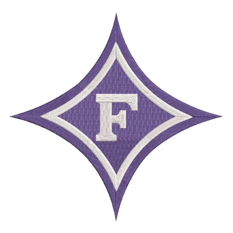 Furman Paladins primary logo embroidery design featuring the iconic Paladins shield and colors on fabric.